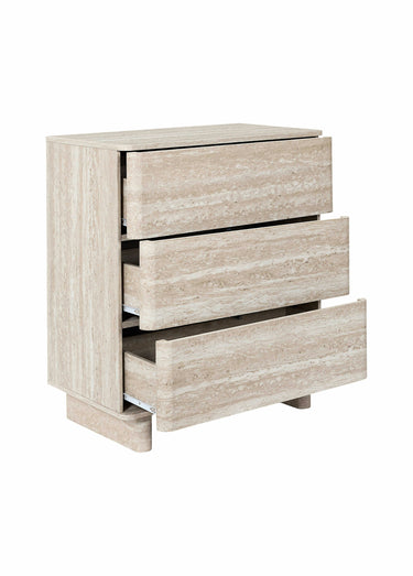 Commode 3 tiroirs effet pierre travertin Blanc/Beige