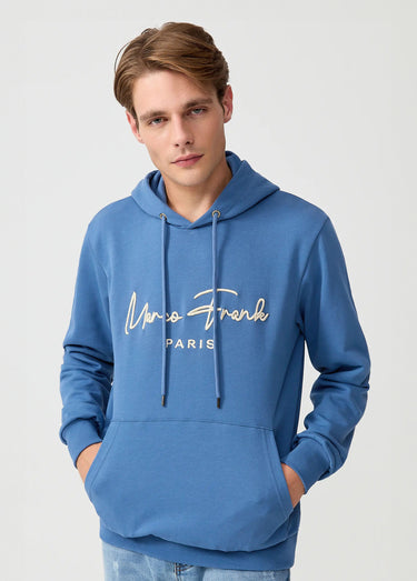 Sweat à capuche molletonné, poche kangourou Indigo