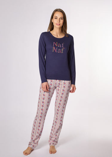 Pyjama logo placé manches longues Bleu Imprime