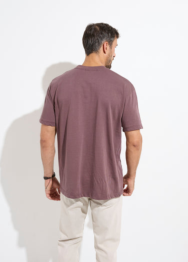 T-shirt col rond en coton épais Prune