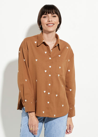 Surchemise en twill avec cœur brodés Camel
