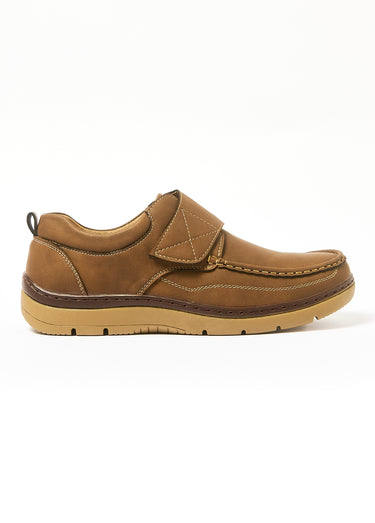 Chaussures bateau avec bande scratchée Camel