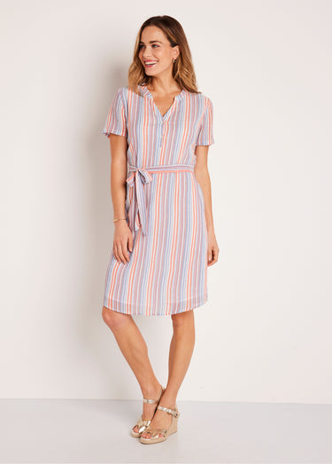 Robe droite courte rayée brillant Orange/Bleu
