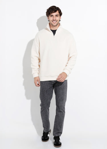Sweat chaud en polaire col montant zippé Beige