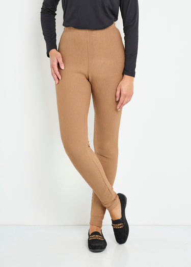 Legging côtelé taille élastiquée Camel