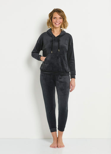 Pyjama en velours capuche Noir