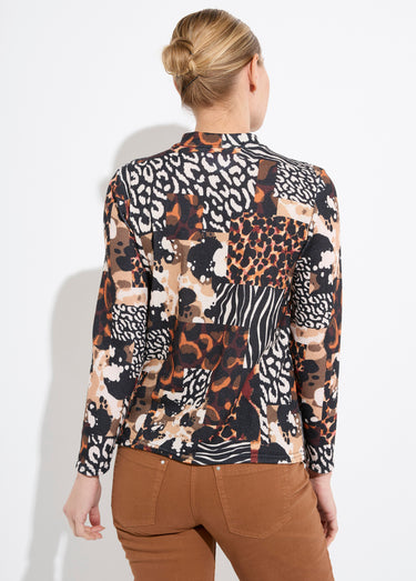 T-shirt col montant motif animalier maille chaude Noir/Orange