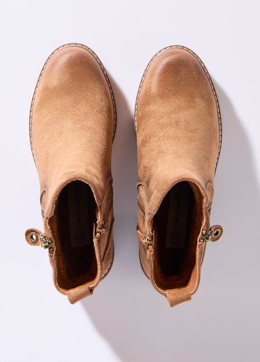 Boots zippées à talon, bout effet used Camel