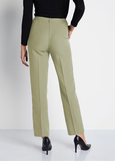 Pantalon droit taille semi-élastiquée tissu infroissable Vert Amande