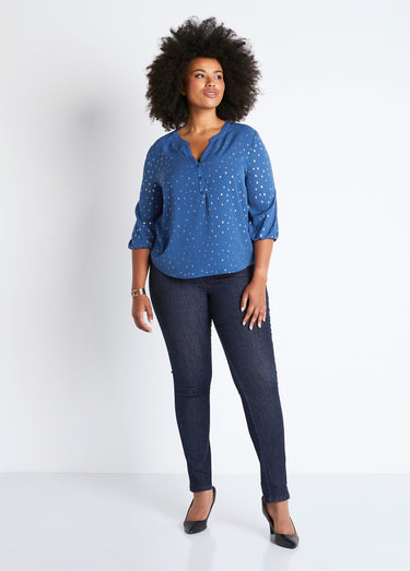 Tunique ample mi-longue manches 3/4 Bleu