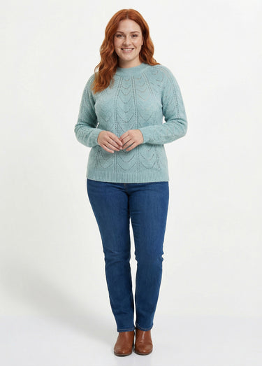 Pull maille chinée ajourée col rond Aqua