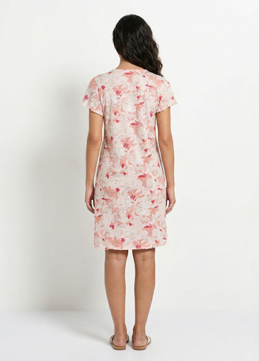 Chemise de nuit coton dentelle Imprime/Rose