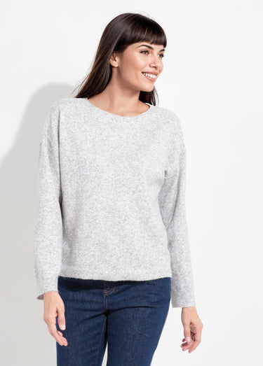 Pull col rond dégagé chaud avec laine Gris Clair