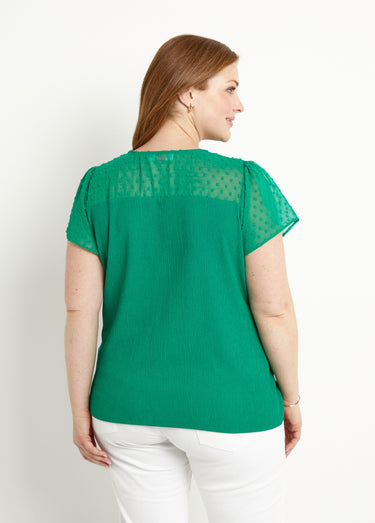 T-shirt col V plumetis manches courtes Vert