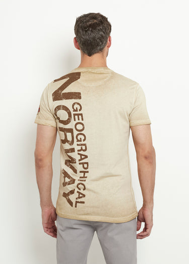 T-shirt col rond drapeau brodé Beige