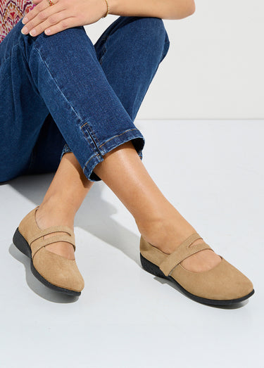 Ballerines scratchées cuir fabriquées en France Camel