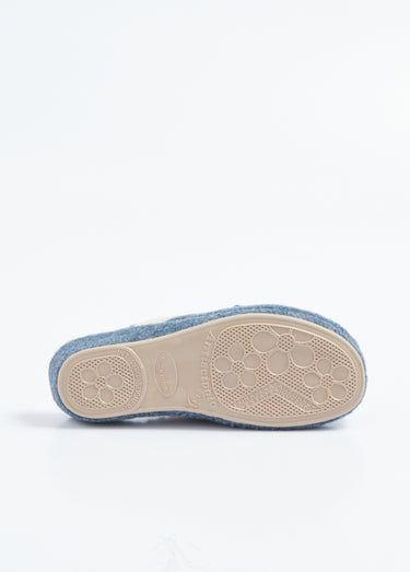 Chaussons mules en feutre, détail fleur Marine