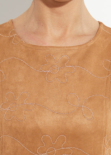 Robe chasuble suédine rebrodée col rond Camel