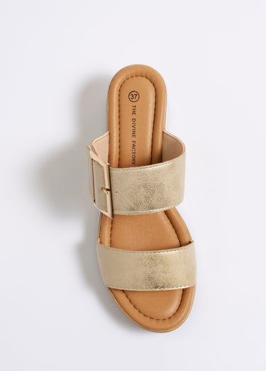 Mules compensées bride boucle fantaisie Dore