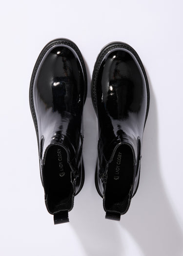 Boots Chelsea vernies semelle crantée Noir