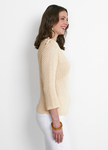 Pull col rond laçage fantaisie Ficelle