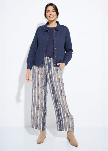 Veste boutonnée en denim, col à pointe Denim Fonce