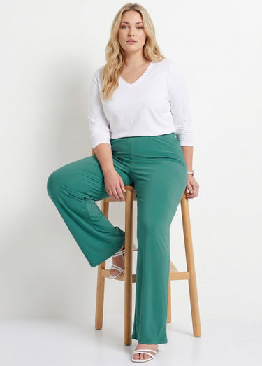 Pantalon fluide taille élastiquée maille Uni Vert
