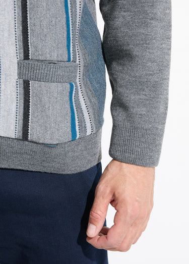Gilet col V boutonné rayures jacquard laine Gris