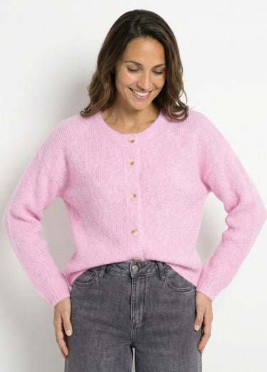 Gilet col rond en maille avec laine Rose