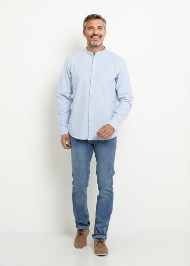 Chemise coton col officier manches longues Bleu Ciel