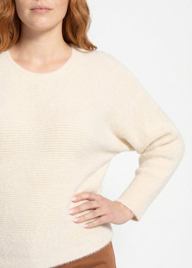 Pull côtelé col rond sans emmanchures boîte Ecru