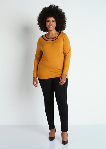 T-shirt fluide col rond avec strass Miel