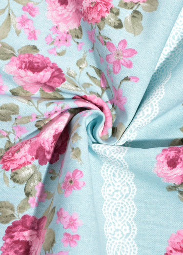 Coupon déco rose et dentelle, 3x1,4m Fd Bleu