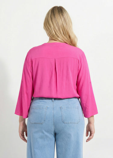 Tunique col tunisien et manches 3/4 Fuchsia