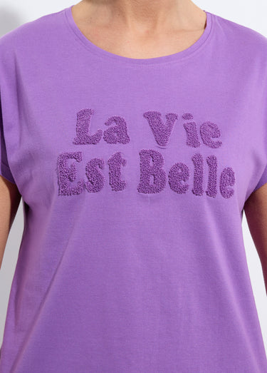 T-shirt uni col rond message bouclette Violet