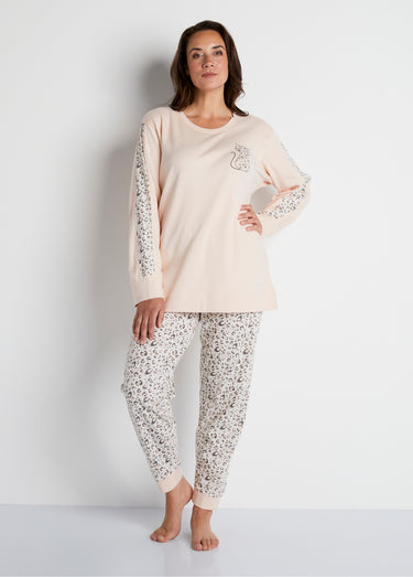 Pyjama manches longues coton interlock Rose imprimé