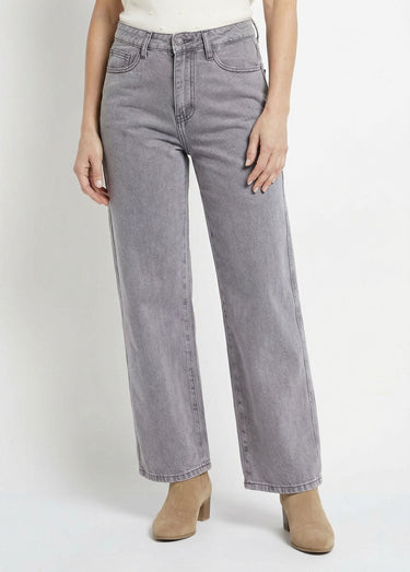 Jean cropped coupe large et taille haute Gris Clair