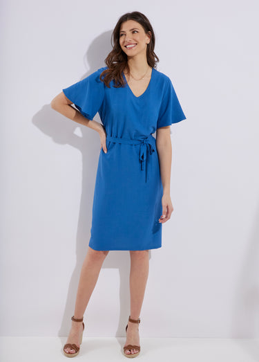 Robe courte droite tissu fluide uni Bleu