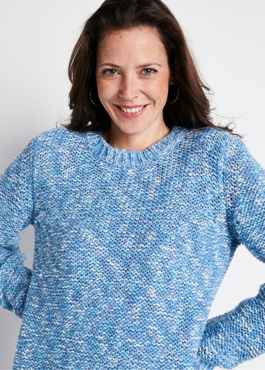 Pull mouliné col rond avec laine et alpaga Bleu / Écru