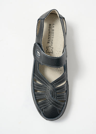 Sandales confortables en cuir ajouré Noir