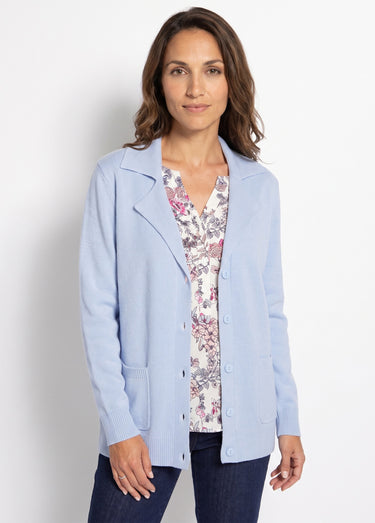 Gilet boutonné mi long col tailleur Bleu Grise
