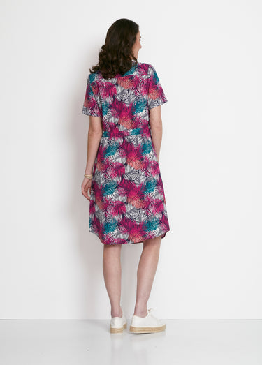 Robe courte droite taille élastiquée Vert/Fuchsia