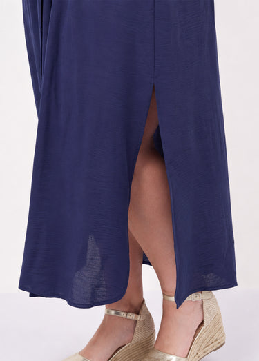 Robe longue à petits boutons et ceinture Marine