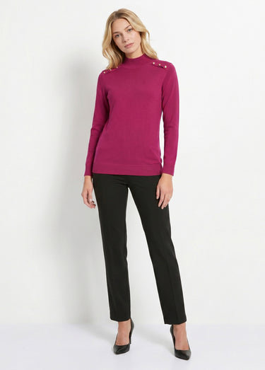 Pull fin col montant jersey uni avec laine mérinos Cassis