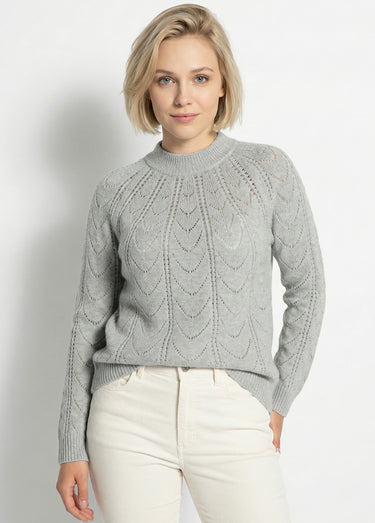 Pull maille chinée ajourée col rond Gris Chine