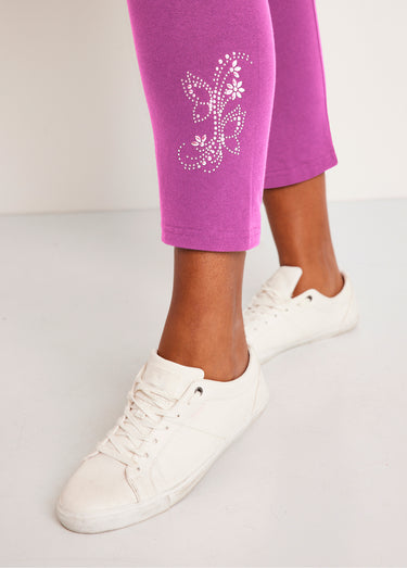 Legging court uni ceinture élastiquée Fuchsia