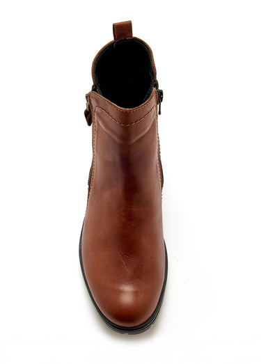 Boots cuir, talon large et bout amande Marron