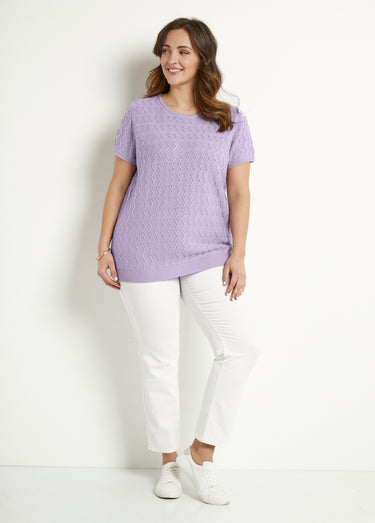 Pull-tunique tricot reliefé torsadé manches courtes Parme