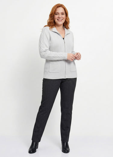Gilet zippé uni mi-long maille épaisse Argent