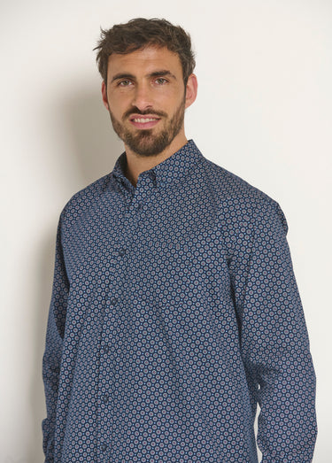 Chemise manches longues motif géométrique Marine